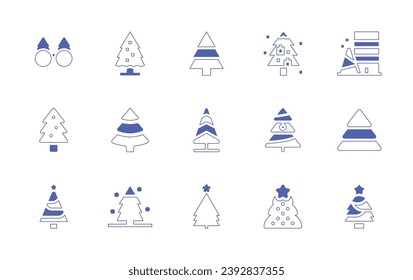 Christmas tree icon set. Duotone style line stroke and bold. Vector illustration. Containing christmas tree, pine tree, pine, glasses, building, tree.