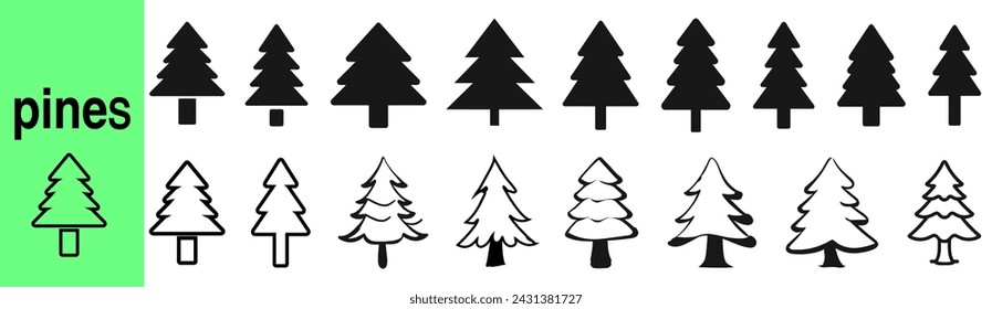 Christmas tree icon set. Fir tree vector set.	
