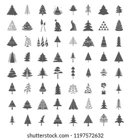 Christmas tree icon set. Flat isolated design. New year winter collection. Vector illustration