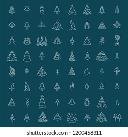 Christmas tree icon set. Flat isolated design. New year winter collection. Simple line version. Vector illustration