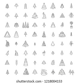 Christmas tree icon set. Flat isolated design. New year winter collection. Simple line version. Vector illustration