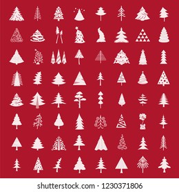 Christmas tree icon set. Flat isolated design. New year winter collection. Simple line version. Vector illustration
