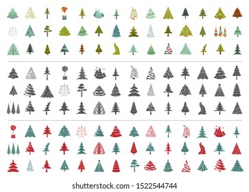 Christmas tree icon set. Flat isolated design. New year winter collection. Vector illustration