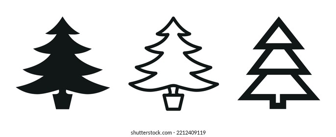 Christmas Tree Icon Set In Flat Style Vector. Fir Tree, X-mas Symbol Illustration