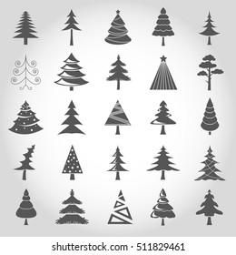 Christmas tree icon set. Flat design. Monochrome version. Vector illustration
