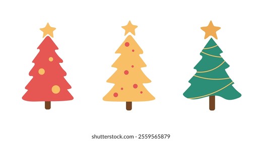 Christmas tree icon set isolated on white background. Flat design. Vector illustration