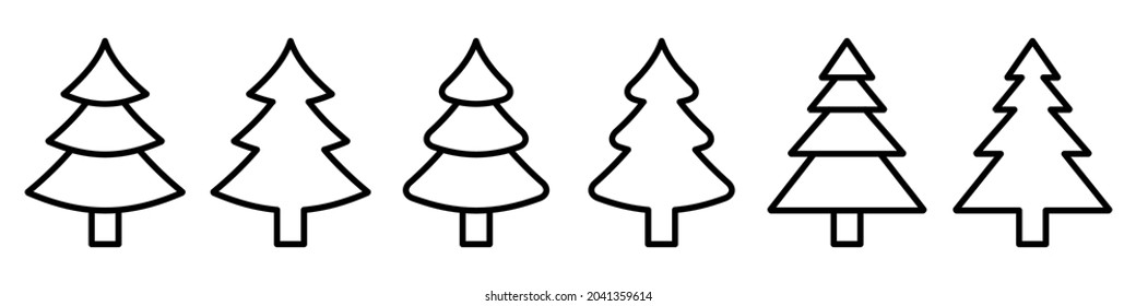 Christmas tree icon. Set of linear christmas tree icons on white background. Vector illustration
