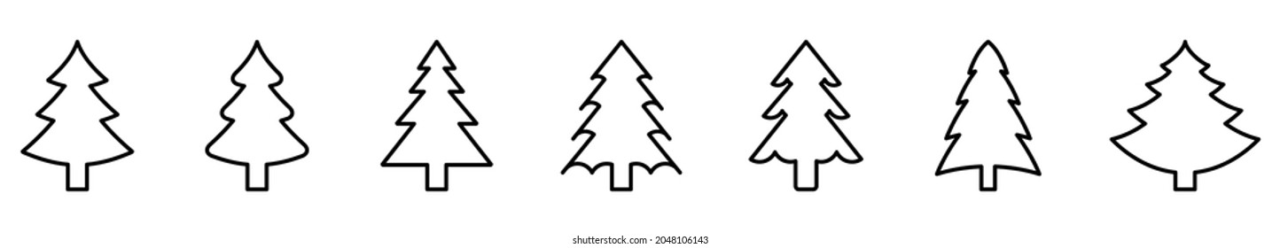 Christmas tree icon. Set of linear christmas tree icons on white background. Vector illustration