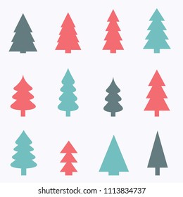 Christmas tree icon set. Christmas tree shapes vector graphics.