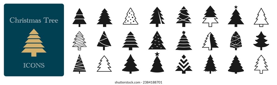 Christmas tree icon. Set of Christmas tree silhouettes. Vector.