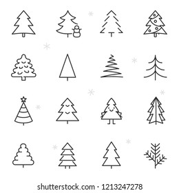 Christmas Tree Icon Set Spruce Linear Stock Vector (Royalty Free ...