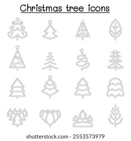 Christmas Tree icon set in thin line style
