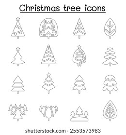 Christmas tree icon set in thin line style