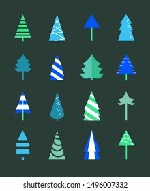 Christmas tree icon set. Vector illustration.