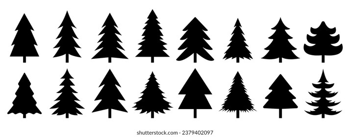 Christmas tree icon set. Vector illustration of pine silhouette