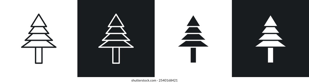Christmas tree icon set. Vector symbols in black and white colors.