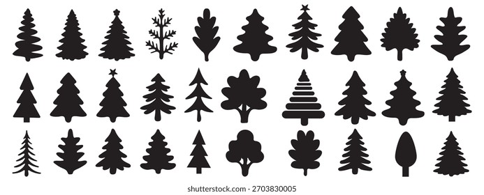 Christmas tree icon set. Vector illustration of pine silhouette
