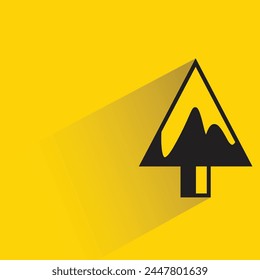 Christmas tree icon with shadow on yellow background