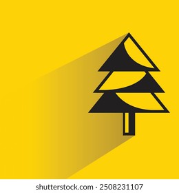 Icono del árbol de navidad con la sombra en el fondo amarillo