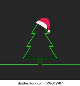 Christmas tree icon silhouette with cap of Santa Claus on New Year, stylish vector illustration, EPS10