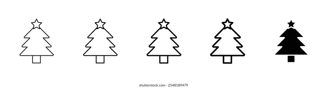 christmas tree icon Simple thin line logo set