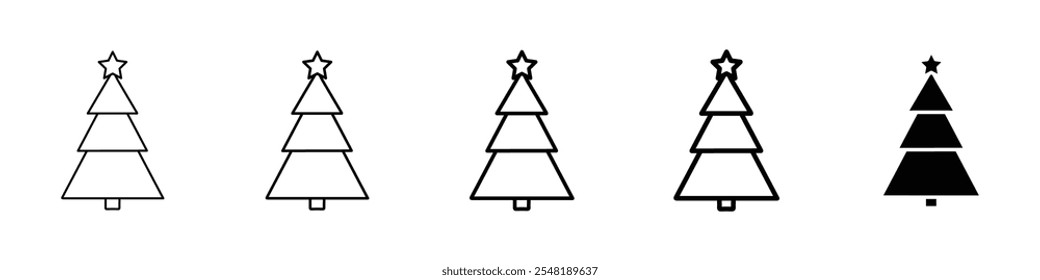 Icono de árbol de navidad Conjunto de logotipo de línea delgada simple