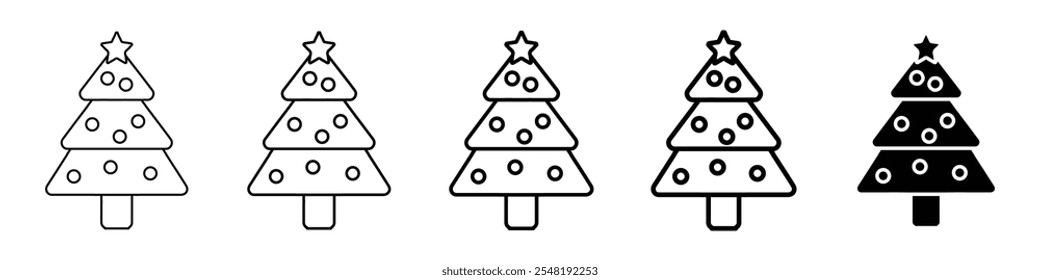 christmas tree icon Simple thin line logo set