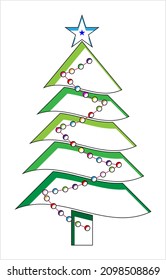 Christmas Tree Icon, Spruce, Pine, Fir Traditionally Decorated Ornamental Tree Vector Art Illustration