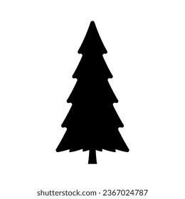 Icono de árbol de Navidad. Spruce, pino, abeto. Silueta negra. Vista frontal. Ilustración gráfica plana vectorial simple. Objeto aislado sobre un fondo blanco. Aislar.