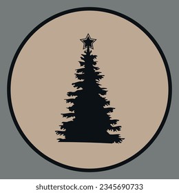 Christmas tree icon with star on top. Vector graphics on gray background