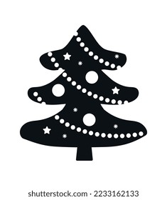 Christmas tree icon. Sticker for social media and messengers. Nature, traditions and culture. Winter holidays and New Year. Silhouette and pattern, art and creativity. Cartoon flat vector illustration