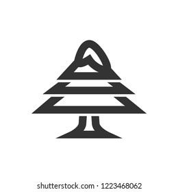 Christmas tree icon in thick outline style. Black and white monochrome vector illustration.