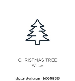 Christmas tree icon. Thin linear christmas tree outline icon isolated on white background from winter collection. Line vector sign, symbol for web and mobile