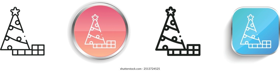 Icono de árbol de Navidad. Diseño de estilo lineal delgado, regular y de Botón aislado sobre fondo blanco