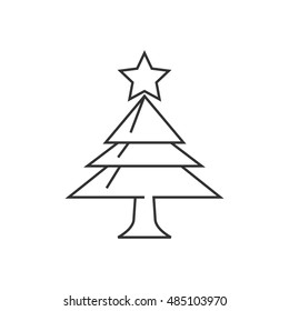 Christmas tree icon in thin outline style. Celebration holiday season December 