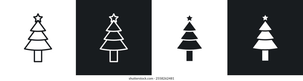 Christmas tree icon vector collection in black and white.
