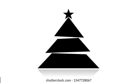 Diseño vectorial de icono de árbol de Navidad. Icono negro con reflexión aislada en el fondo blanco