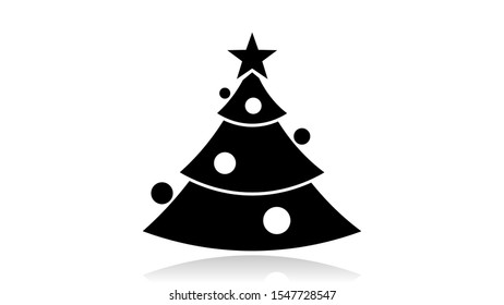 Christmas tree icon vector design. Black icon with reflection isolated on the white background