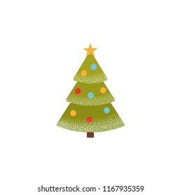 Christmas tree icon. Vector. Fir tree green pine in flat design. Winter symbol isolated on white background. Cartoon colorful illustration.