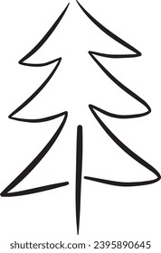 Christmas tree icon, vector hand drawn outline illustration of Xmas symbol for greeting and invitation cards in web and print materials