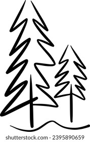 Icono de árbol de Navidad, ilustración de contorno de mano vectorial del símbolo de Navidad para tarjetas de felicitación y invitación en material web e impreso