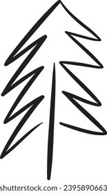 Christmas tree icon, vector hand drawn outline illustration of Xmas symbol for greeting and invitation cards in web and print materials