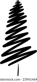 Christmas tree icon, vector hand drawn outline illustration of Xmas symbol for greeting and invitation cards in web and print materials
