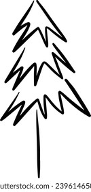 Christmas tree icon, vector hand drawn outline illustration of Xmas symbol for greeting and invitation cards in web and print materials