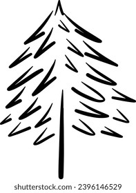 Christmas tree icon, vector hand drawn outline illustration of Xmas symbol for greeting and invitation cards in web and print materials