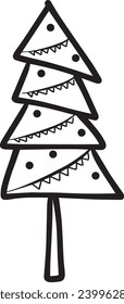 Christmas tree icon, vector hand drawn outline illustration of Xmas symbol for greeting and invitation cards in web and print materials
