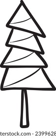 Christmas tree icon, vector hand drawn outline illustration of Xmas symbol for greeting and invitation cards in web and print materials
