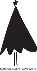 Christmas tree icon, vector hand drawn outline illustration of Xmas symbol for greeting and invitation cards in web and print materials
