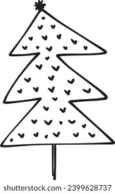 Christmas tree icon, vector hand drawn outline illustration of Xmas symbol for greeting and invitation cards in web and print materials
