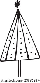 Icono de árbol de Navidad, ilustración de contorno de mano vectorial del símbolo de Navidad para tarjetas de felicitación y invitación en material web e impreso
